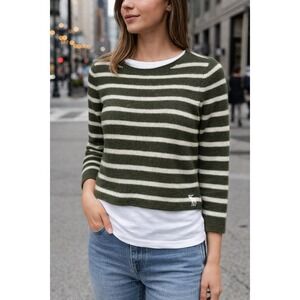 Abercrombie & Fitch Womens Green Stripe 100% Cashmere Sweater Small Crew Neck